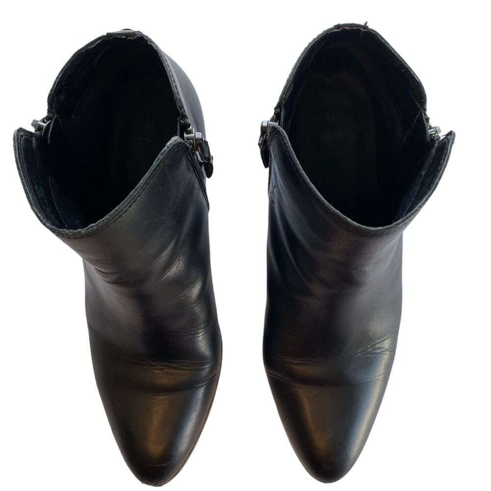 FRYE JUDITH Black Double Zip Leather Stacked Heel Ankle Boots Booties Size 9.5 - Picture 3 of 12